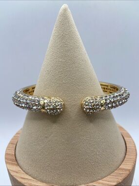 Joan Boyce Kissable Cuff Pave Crystal Hinged Cuff Bracelet Gold Tone Size M